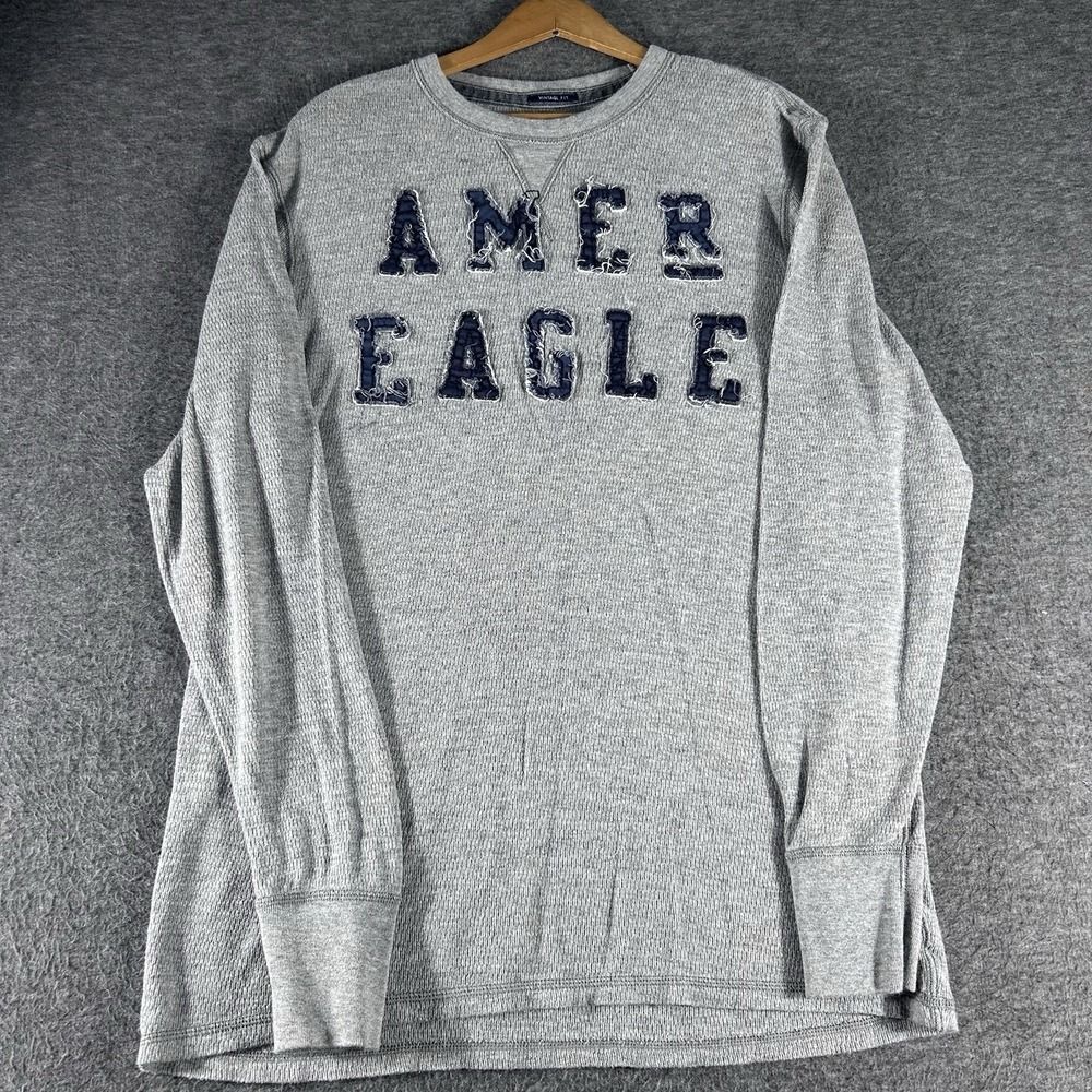 American Eagle Mens‎ Waffle Knit Long Sleeve Thermal Shirt XL Grunge Y2K Spell